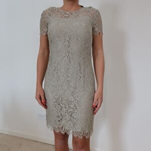Ralph Lauren Lace Midi Dress in Light Gray